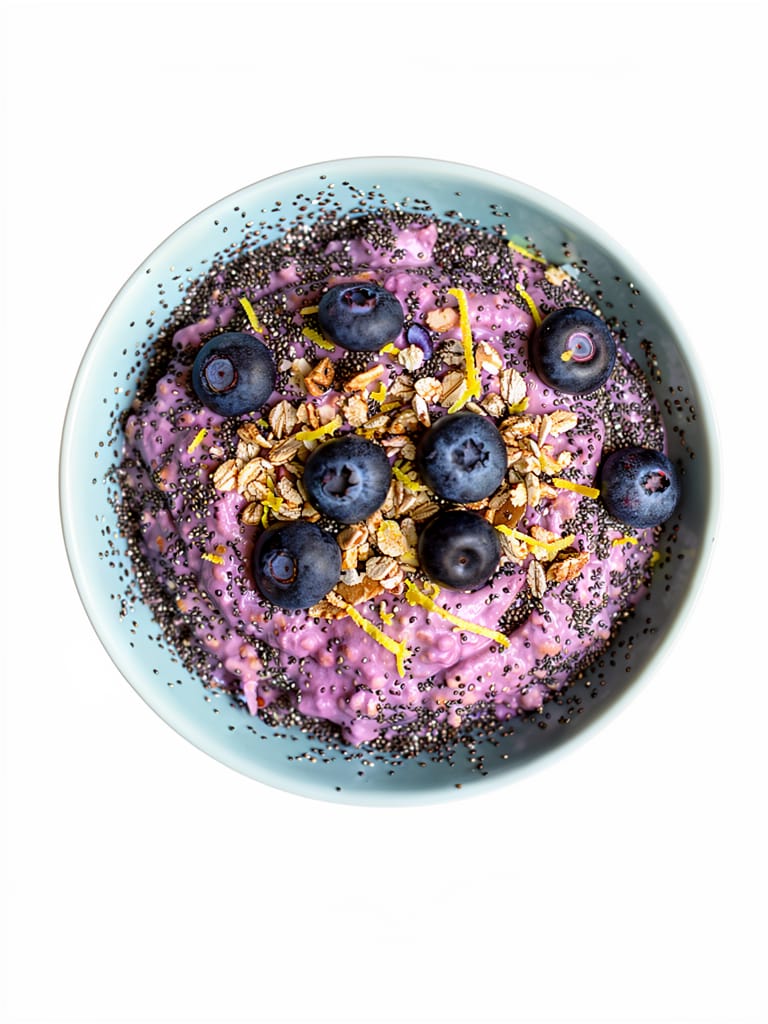 Overnight oats de blueberries alta en proteína: desayuno ideal para mujeres después de los 40