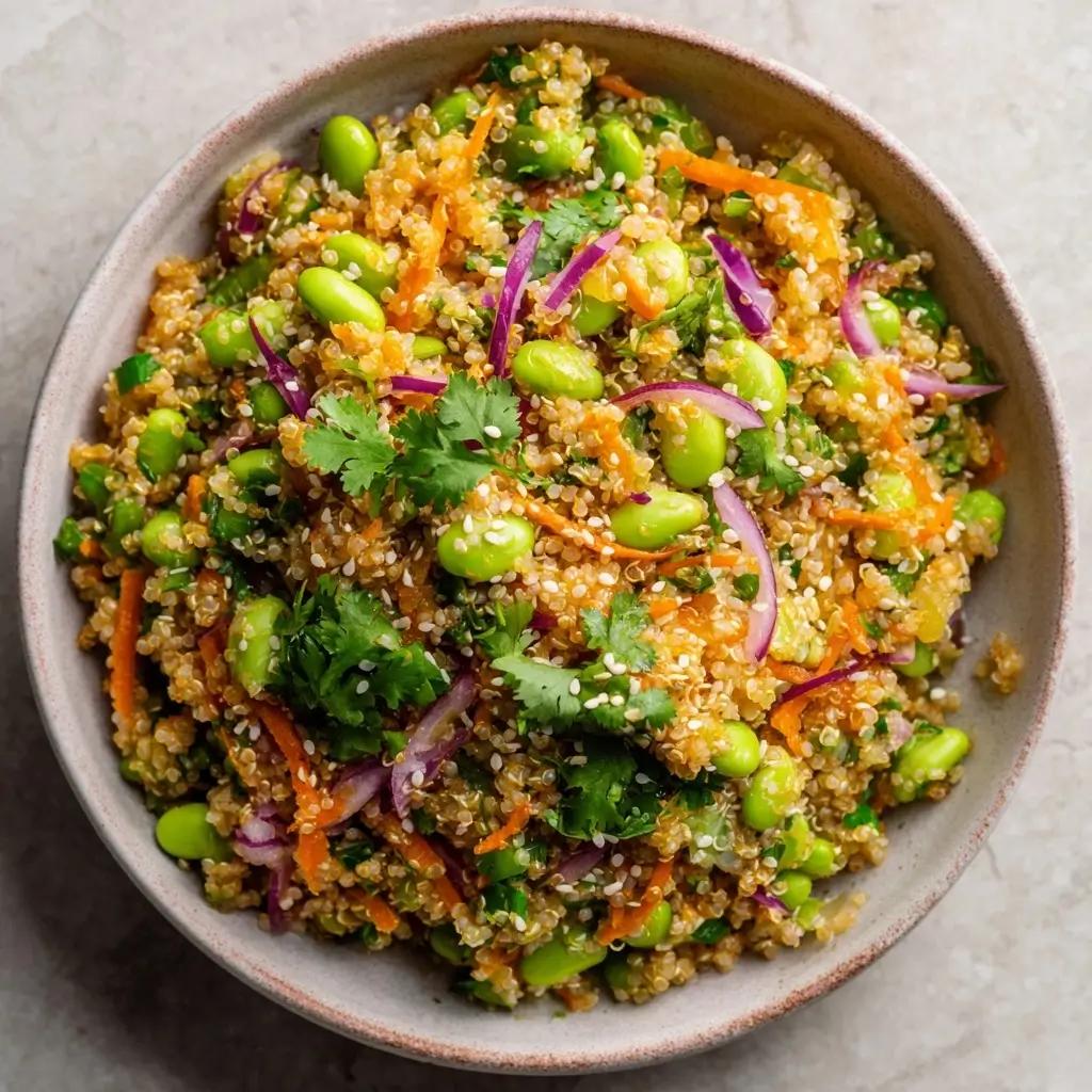 Ensalada tibia de edamame, quinoa y ajonjolí: una receta rica en isoflavonas para la perimenopausia
