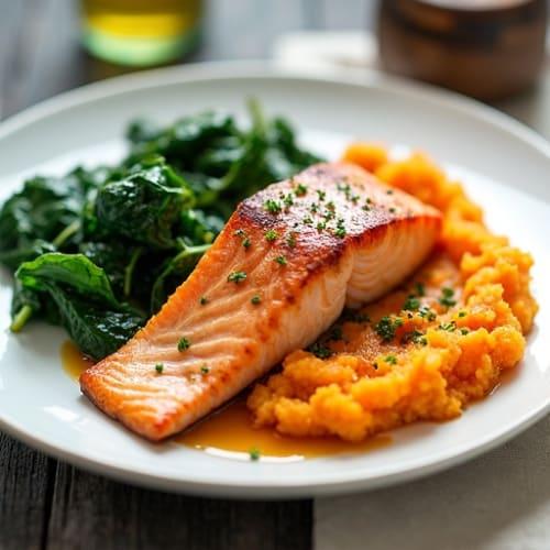 Receta para dormir mejor: Salmón con espinacas salteadas y puré de camote para una noche reparadora